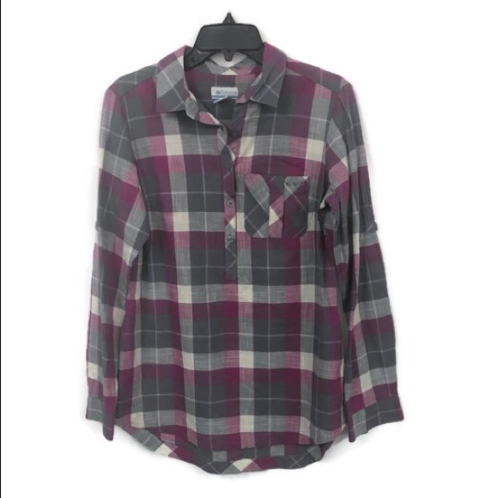 COLUMBIA PLAID POPOVER‎ BLOUSE M